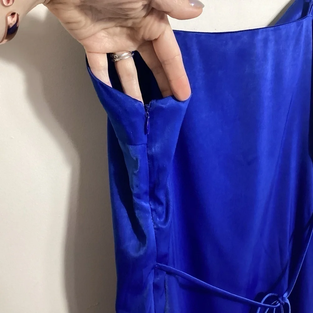 Urban Outfitters Slip Dress Large Cobalt Blue Satin Tie Back - Picture 8 of 13